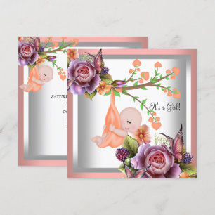 Convite Chá de Bebê Menina Coral Rosa Peachy 2