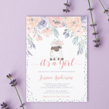 Chá de Bebê Menina Cordeiro Floral Rosa Roxo