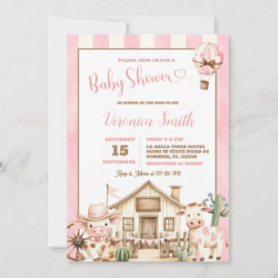 Convite Chá de Bebê Menina Cowboy Fofo Rosa Velho Oeste