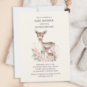 Convite Chá de Bebê Menina Cute Mother Baby Deer