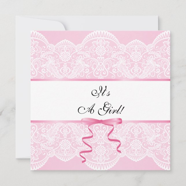 Convite Chá de Bebê Menina de Renda Vintage (Frente)