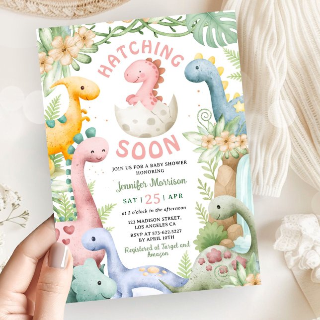 Convite Chá de Bebê Menina Dinossauro Rosa Dino  (Criador carregado)