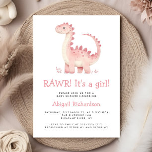 Convite Chá de Bebê Menina Dinossauro Rosa Fofa