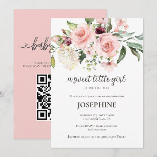 Convite Chá de Bebê Menina Doce com Floral Rosa