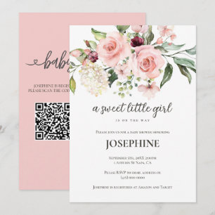 Convite Chá de Bebê Menina Doce com Floral Rosa