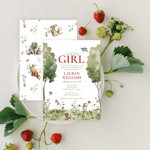 Convite Chá de Bebê Menina Doce Morango Flor Silvestre Fof