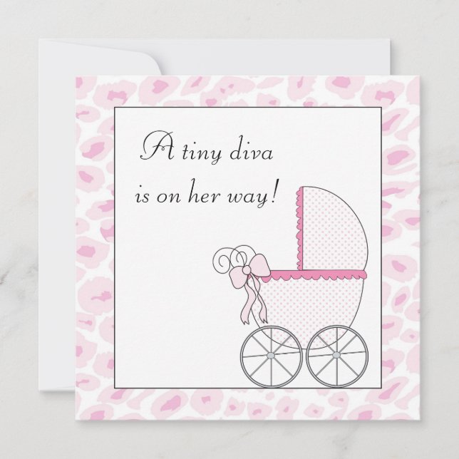 Convite Chá de Bebê Menina Elefante Diva Carrinho de Bebê  (Frente)