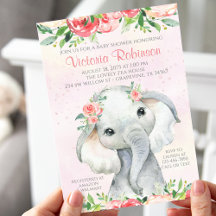Chá de Bebê Menina Elefante Floral