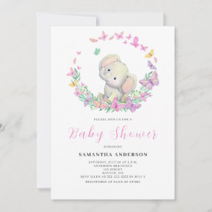 Convite Chá de Bebê Menina Elefante Fofa