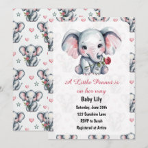 Chá de Bebê Menina Elefante Rosa Aquarela