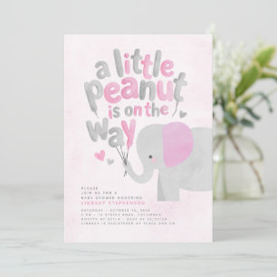 Convite Chá de Bebê Menina Elefante Rosa e Cinza