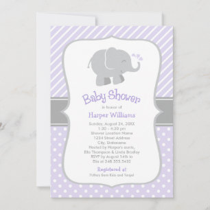 Convite Chá de Bebê Menina Elefante Roxo Moderno