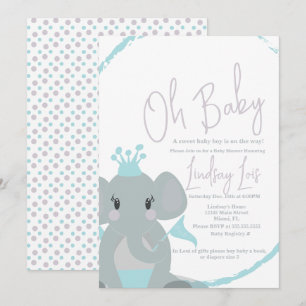 Convite Chá de Bebê Menina Elefante  Script Elegante  