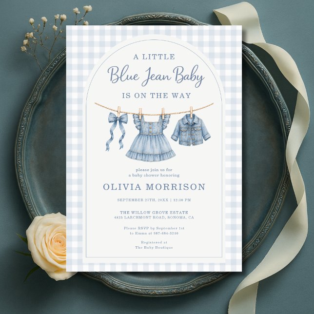 Convite Chá de Bebê Menina em Ginga Azul Jean  (Criador carregado)