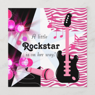 Convite Chá de Bebê Menina Estrela do Rock Rosa Vibrante Z
