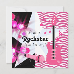 Convite Chá de Bebê Menina Estrela do Rock Zebra Rosa Inte