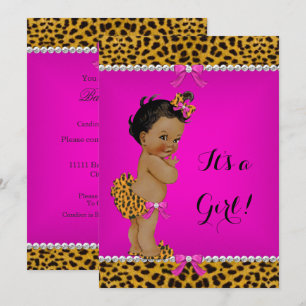 Convite Chá de Bebê Menina Étnica Leopardo Rosa