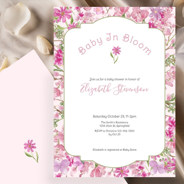 Convite Chá de Bebê Menina Flor de Bebê Rosa (Criador carregado)