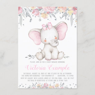 Convite Chá de Bebê Menina Flor de Diamante de Elefante
