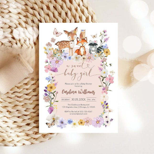 Convite Chá de Bebê Menina Flor Silvestre Borboleta Doce (Criador carregado)