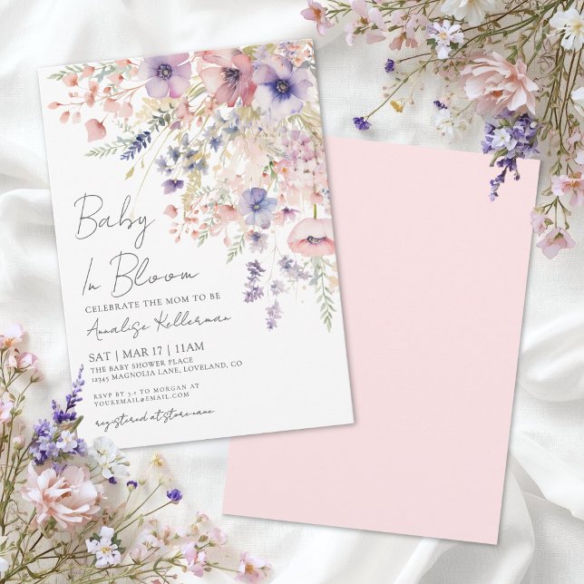 Convite Chá de Bebê Menina Floral Baby In Bloom (Baby In Bloom Floral Girl Baby Shower Invitation)