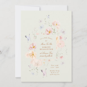 Convite Chá de Bebê Menina Floral Borboleta Verde Sage