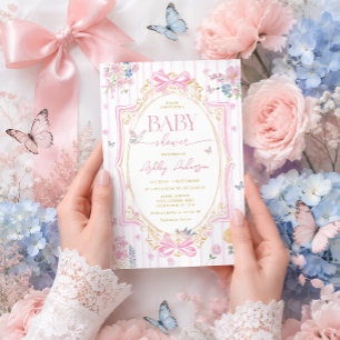 Convite Chá de Bebê Menina Floral Caprichosa Rosa