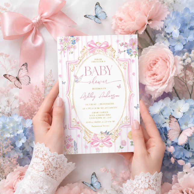 Convite Chá de Bebê Menina Floral Caprichosa Rosa (Criador carregado)