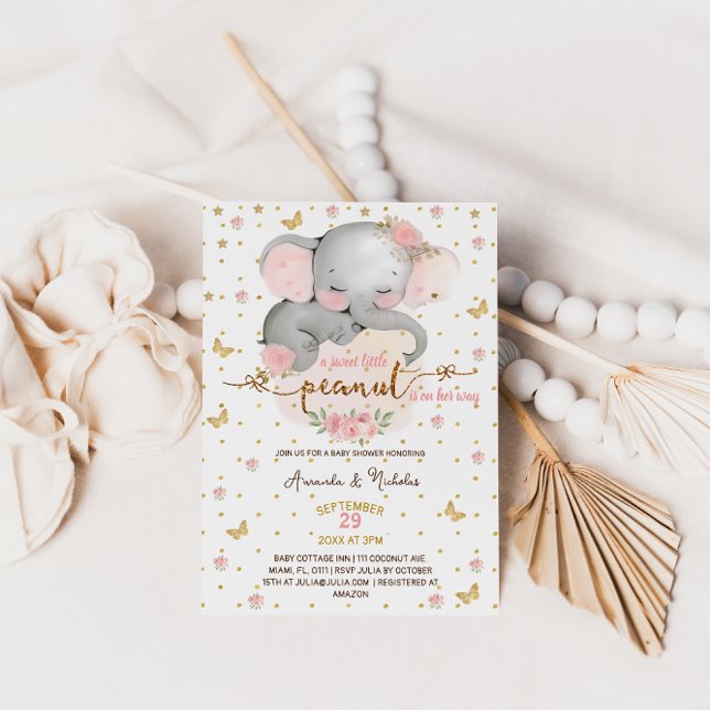 Convite Chá de Bebê Menina Floral Elefante (Criador carregado)