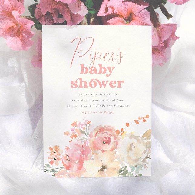Convite Chá de Bebê Menina Floral Retrô (Criador carregado)