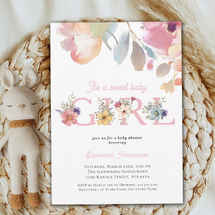 Convite Chá de Bebê Menina Floral Rosa