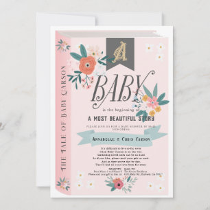 Convite Chá de Bebê Menina Floral Rosa de Conto de Fadas p
