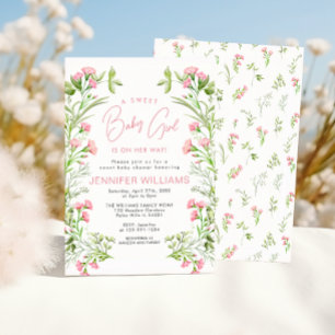 Convite Chá de Bebê Menina Floral Rosa Moderno Fofo