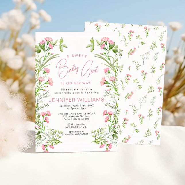 Convite Chá de Bebê Menina Floral Rosa Moderno Fofo (Criador carregado)