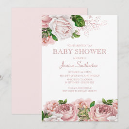 Convite Chá de Bebê Menina Floral Rosa Vintage