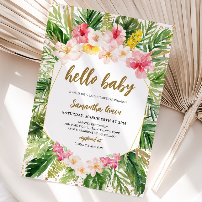 Convite Chá de Bebê Menina Floral Tropical (Criador carregado)