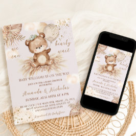 Convite Chá de Bebê Menina Floral Ursinho