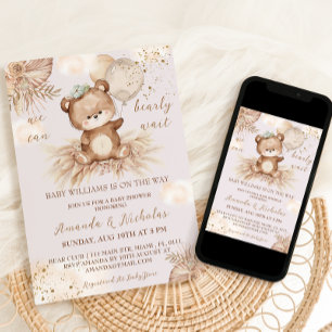 Convite Chá de Bebê Menina Floral Ursinho