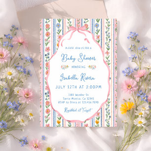Convite Chá de Bebê Menina Floral Vintage Grandmillennial