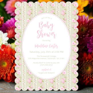 Convite Chá de Bebê Menina Floral Vintage Verde Sage