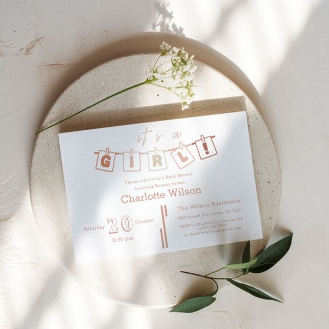 Convite Chá de Bebê Menina Fofa Xadrez Marrom Notedry (Criador carregado)