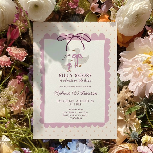 Convite Chá de Bebê Menina Ganso Bobo Rosa (Silly Goose Girls Baby Shower Invite)