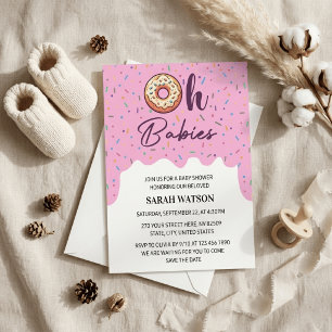 Convite Chá de Bebê Menina Gêmeos Donut Sprinkle Oh Bebês