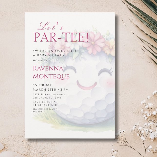 Convite Chá de Bebê Menina Golfe Floral Par-Tee Baby (Criador carregado)