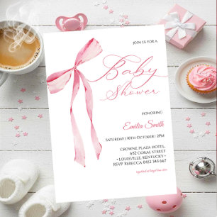 Convite Chá de bebê Menina laço rosa