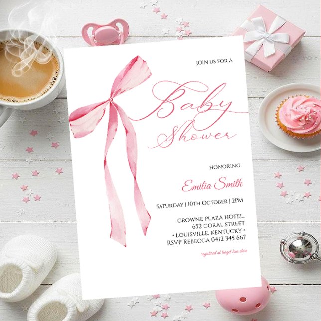 Convite Chá de bebê Menina laço rosa (Criador carregado)