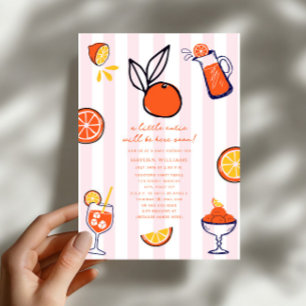 Convite Chá de Bebê Menina Laranja Doodle Fofo