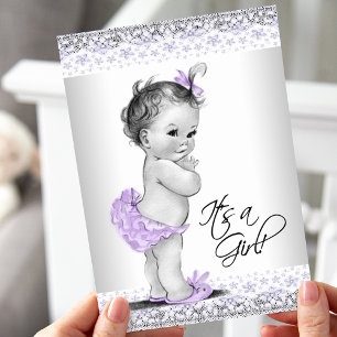 Convite Chá de Bebê Menina Lavanda Roxa e Cinza