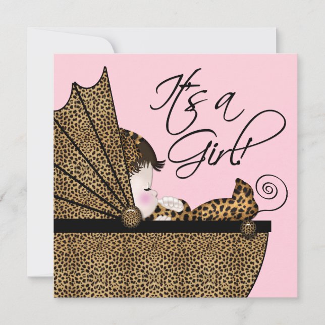 Convite Chá de Bebê Menina Leopardo Rosa (Frente)