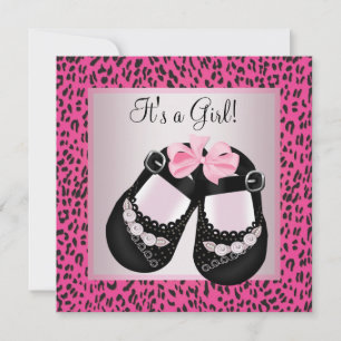 Convite Chá de Bebê Menina Leopardo Rosa Choque